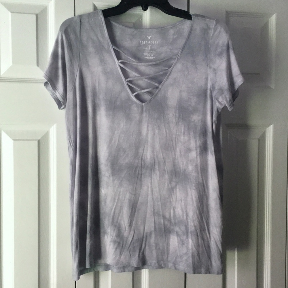 AMERICAN EAGLE Blue Gray Tie Dye Strappy Neck
